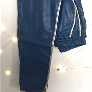 Blue leather silver lined joggers